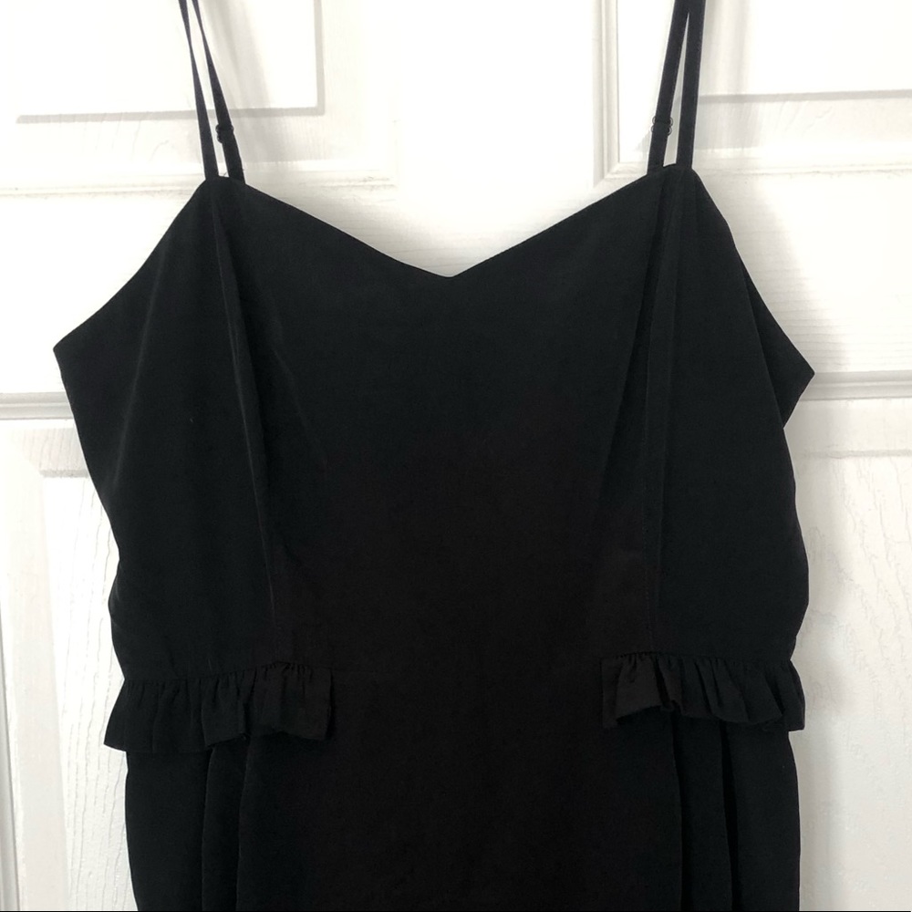 Spaghetti Strap Black Mini Dress with Side Ruffle